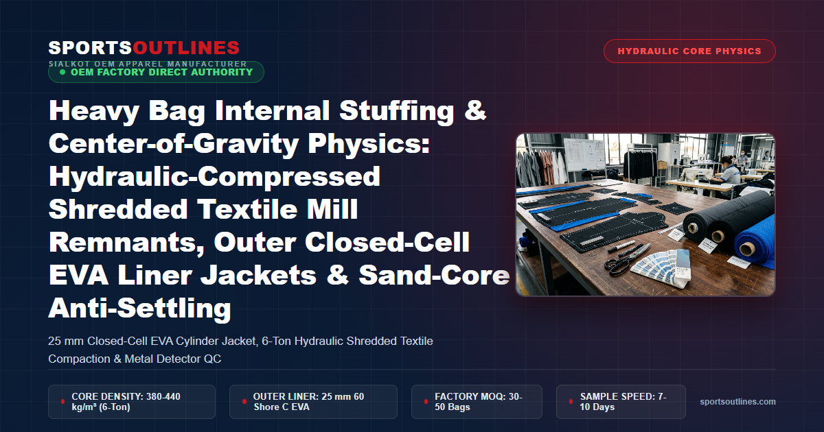 Heavy Bag Internal Stuffing & Center-of-Gravity Physics: Hydraulic-Compressed Shredded Textile Mill Remnants, Outer Closed-Cell EVA Liner Jackets & Sand-Core Anti-Settling - Sports Outlines Sialkot Manufacturer