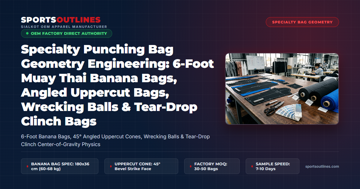 Specialty Punching Bag Geometry Engineering: 6-Foot Muay Thai Banana Bags, Angled Uppercut Bags, Wrecking Balls & Tear-Drop Clinch Bags - Sports Outlines Sialkot Manufacturer