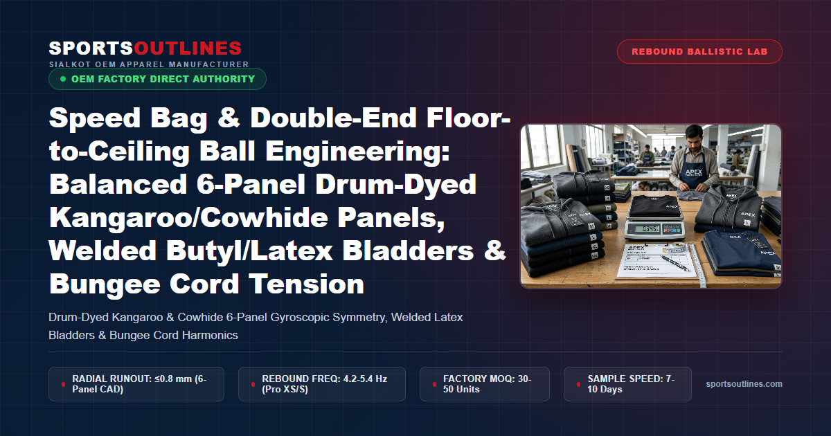 Speed Bag & Double-End Floor-to-Ceiling Ball Engineering: Balanced 6-Panel Drum-Dyed Kangaroo/Cowhide Panels, Welded Butyl/Latex Bladders & Bungee Cord Tension - Sports Outlines Sialkot Manufacturer
