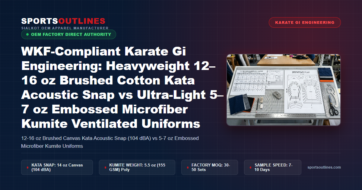 WKF-Compliant Karate Gi Engineering: Heavyweight 12–16 oz Brushed Cotton Kata Acoustic Snap vs Ultra-Light 5–7 oz Embossed Microfiber Kumite Ventilated Uniforms - Sports Outlines Sialkot Manufacturer