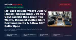 IJF-Spec Double-Weave Judo Gi (Judogi) Engineering: 750–950 GSM Sashiko Rice-Grain Top Weave, Diamond-Quilted Skirt Reinforcements & 4-Row Stiff Collar Spec - Sports Outlines Sialkot Manufacturer