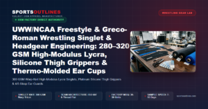UWW/NCAA Freestyle & Greco-Roman Wrestling Singlet & Headgear Engineering: 280–320 GSM High-Modulus Lycra, Silicone Thigh Grippers & Thermo-Molded Ear Cups - Sports Outlines Sialkot Manufacturer