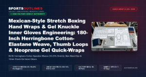 Mexican-Style Stretch Boxing Hand Wraps & Gel Knuckle Inner Gloves Engineering: 180-Inch Herringbone Cotton-Elastane Weave, Thumb Loops & Neoprene Gel Quick-Wraps - Sports Outlines Sialkot Manufacturer