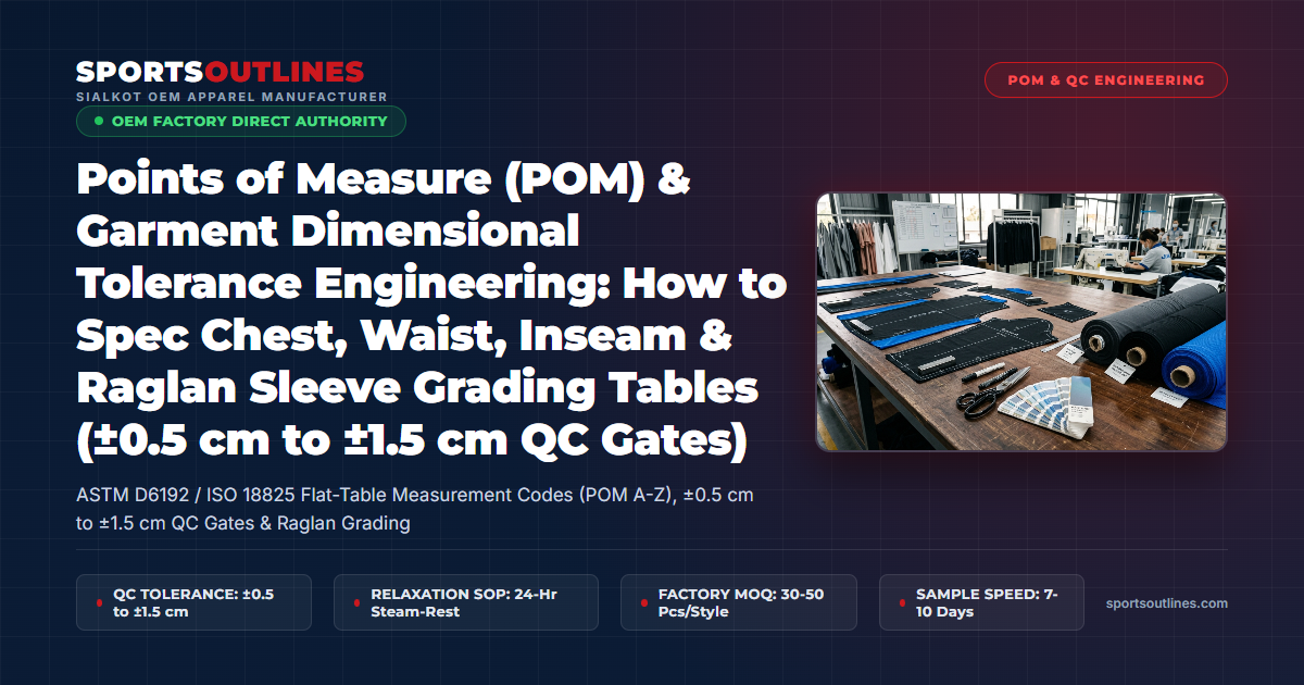 Points of Measure (POM) & Garment Dimensional Tolerance Engineering: How to Spec Chest, Waist, Inseam & Raglan Sleeve Grading Tables (±0.5 cm to ±1.5 cm QC Gates) - Sports Outlines Sialkot Manufacturer