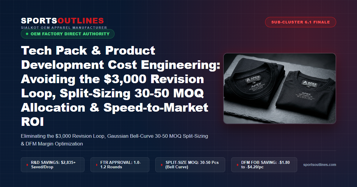 Tech Pack & Product Development Cost Engineering: Avoiding the $3,000 Revision Loop, Split-Sizing 30-50 MOQ Allocation & Speed-to-Market ROI - Sports Outlines Sialkot Manufacturer