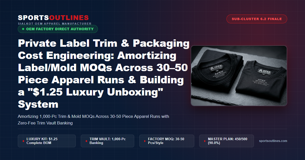 Private Label Trim & Packaging Cost Engineering: Amortizing Label/Mold MOQs Across 30–50 Piece Apparel Runs & Building a "$1.25 Luxury Unboxing" System - Sports Outlines Sialkot Manufacturer