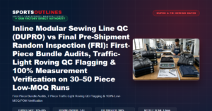 Inline Modular Sewing Line QC (DUPRO) vs Final Pre-Shipment Random Inspection (FRI): First-Piece Bundle Audits, Traffic-Light Roving QC Flagging & 100% Measurement Verification on 30–50 Piece Low-MOQ Runs - Sports Outlines Sialkot Manufacturer
