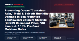 Preventing Ocean "Container Rain," Mold & Salt-Air Humidity Damage in Sea-Freighted Sportswear: Calcium Chloride (CaCl2) Desiccant Poles, VCI Liners & ≤ 10% Pre-Pack Moisture Gates - Sports Outlines Sialkot Manufacturer