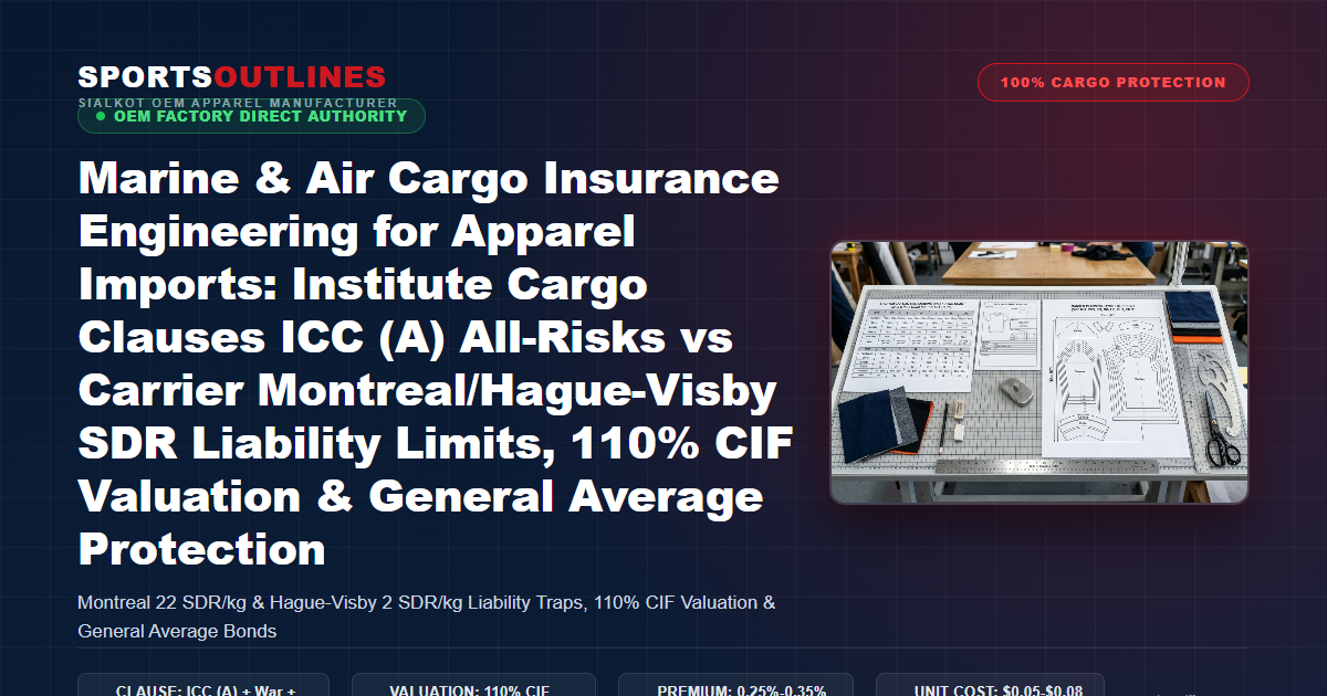 Marine & Air Cargo Insurance Engineering for Apparel Imports: Institute Cargo Clauses ICC (A) All-Risks vs Carrier Montreal/Hague-Visby SDR Liability Limits, 110% CIF Valuation & General Average Protection - Sports Outlines Sialkot Manufacturer