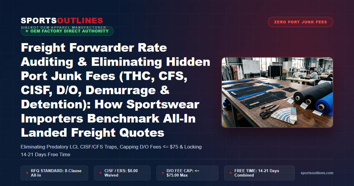 Freight Forwarder Rate Auditing & Eliminating Hidden Port Junk Fees (THC, CFS, CISF, D/O, Demurrage & Detention): How Sportswear Importers Benchmark All-In Landed Freight Quotes - Sports Outlines Sialkot Manufacturer