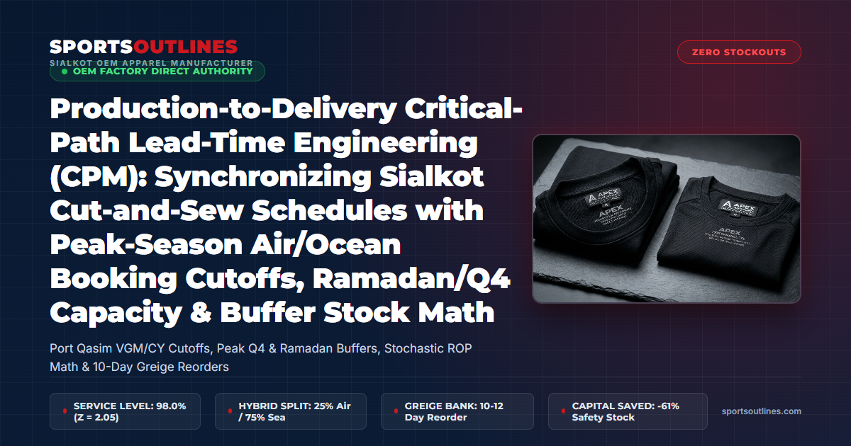 Production-to-Delivery Critical-Path Lead-Time Engineering (CPM): Synchronizing Sialkot Cut-and-Sew Schedules with Peak-Season Air/Ocean Booking Cutoffs, Ramadan/Q4 Capacity & Buffer Stock Math - Sports Outlines Sialkot Manufacturer