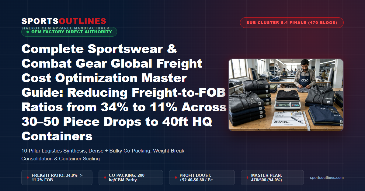 Complete Sportswear & Combat Gear Global Freight Cost Optimization Master Guide: Reducing Freight-to-FOB Ratios from 34% to 11% Across 30–50 Piece Drops to 40ft HQ Containers - Sports Outlines Sialkot Manufacturer