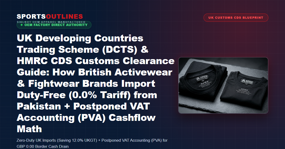 UK Developing Countries Trading Scheme (DCTS) & HMRC CDS Customs Clearance Guide: How British Activewear & Fightwear Brands Import Duty-Free (0.0% Tariff) from Pakistan + Postponed VAT Accounting (PVA) Cashflow Math - Sports Outlines Sialkot Manufacturer