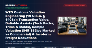 WTO Customs Valuation Engineering (19 U.S.C. § 1401a): Transaction Value, Dutiable Assists (Tech Packs, Trims & Molds), Sample Valuation ($45–$85/pc Marked vs Commercial) & Incoterm Freight Deductions - Sports Outlines Sialkot Manufacturer