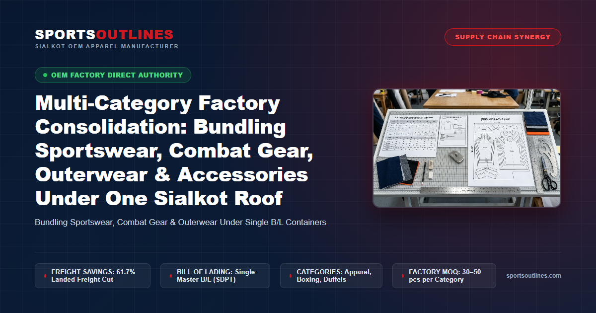 Multi-Category Factory Consolidation: Bundling Sportswear, Combat Gear, Outerwear & Accessories Under One Sialkot Roof - Sports Outlines Sialkot Manufacturer