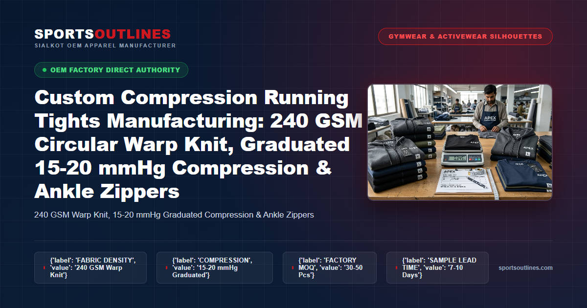 Custom Compression Running Tights Manufacturing: 240 GSM Circular Warp Knit, Graduated 15-20 mmHg Compression & Ankle Zippers - Sports Outlines Sialkot Manufacturer