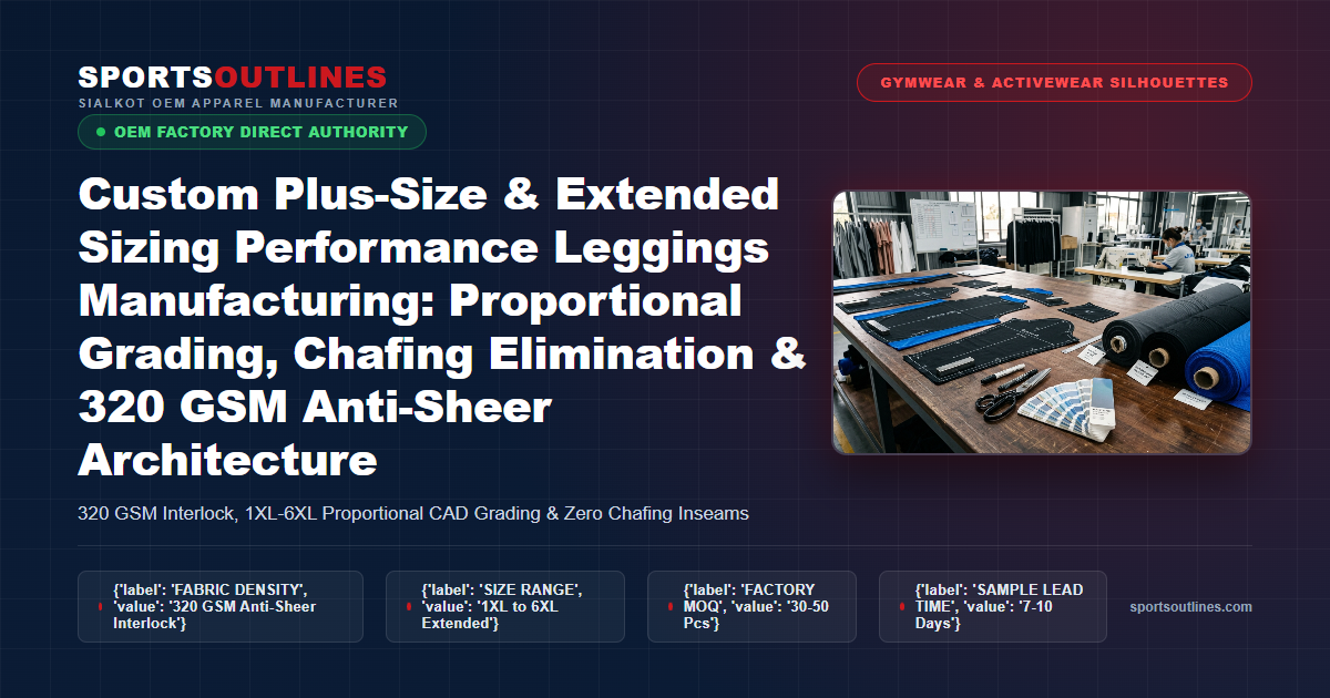 Custom Plus-Size & Extended Sizing Performance Leggings Manufacturing: Proportional Grading, Chafing Elimination & 320 GSM Anti-Sheer Architecture - Sports Outlines Sialkot Manufacturer