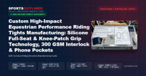 Custom High-Impact Equestrian Performance Riding Tights Manufacturing: Silicone Full-Seat & Knee-Patch Grip Technology, 300 GSM Interlock & Phone Pockets - Sports Outlines Sialkot Manufacturer
