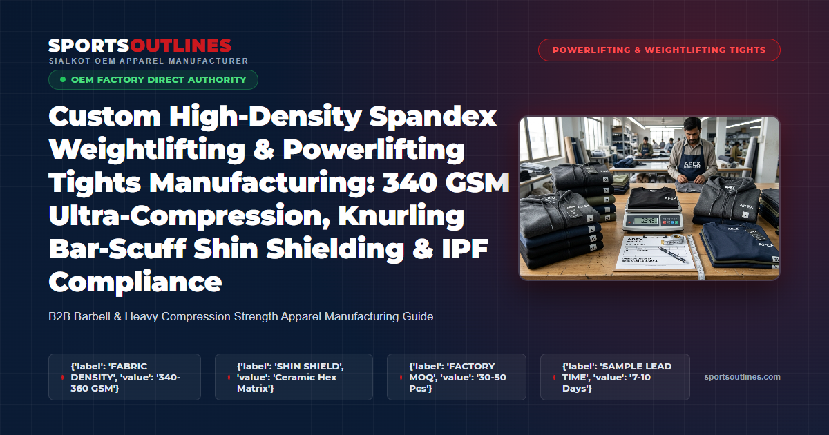 Custom High-Density Spandex Weightlifting & Powerlifting Tights Manufacturing: 340 GSM Ultra-Compression, Knurling Bar-Scuff Shin Shielding & IPF Compliance - Sports Outlines Sialkot Manufacturer