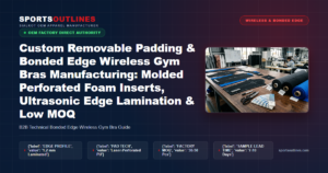 Custom Removable Padding & Bonded Edge Wireless Gym Bras Manufacturing: Molded Perforated Foam Inserts, Ultrasonic Edge Lamination & Low MOQ - Sports Outlines Sialkot Manufacturer