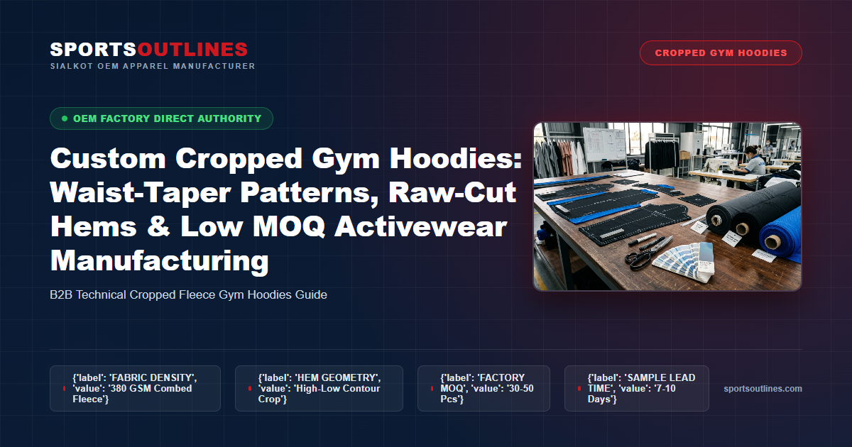 Custom Cropped Gym Hoodies: Waist-Taper Patterns, Raw-Cut Hems & Low MOQ Activewear Manufacturing - Sports Outlines Sialkot Manufacturer