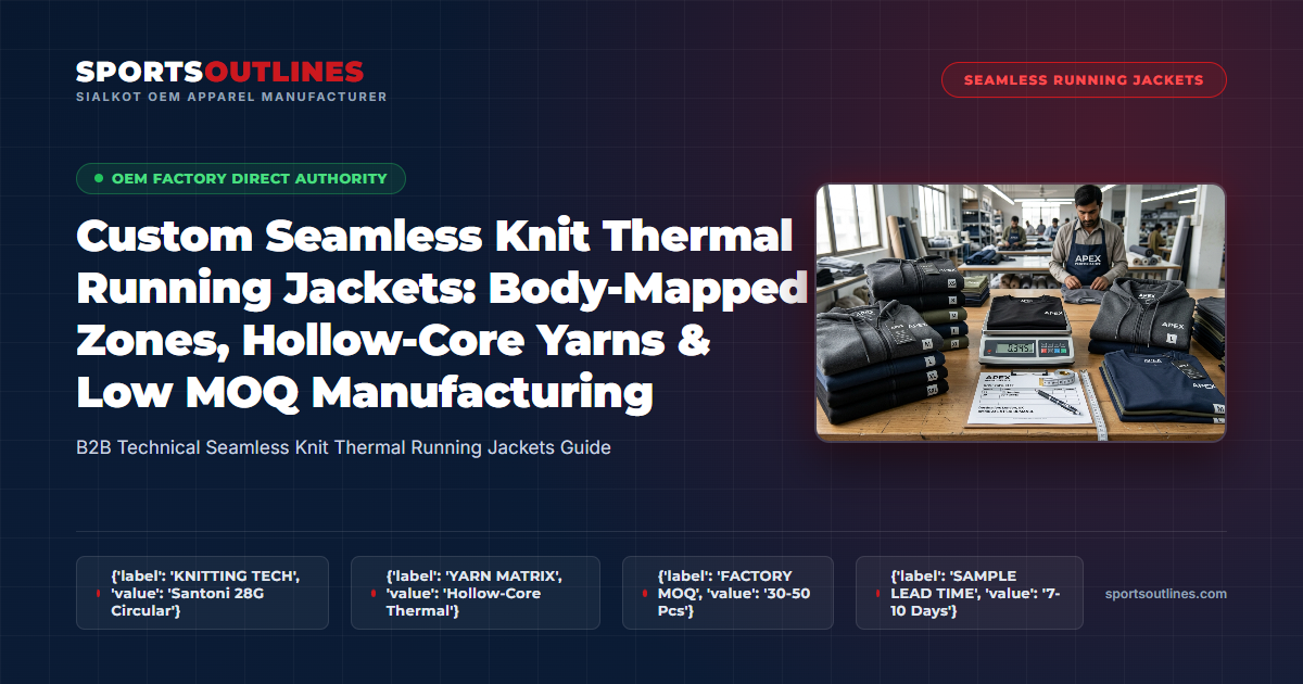 Custom Seamless Knit Thermal Running Jackets: Body-Mapped Zones, Hollow-Core Yarns & Low MOQ Manufacturing - Sports Outlines Sialkot Manufacturer