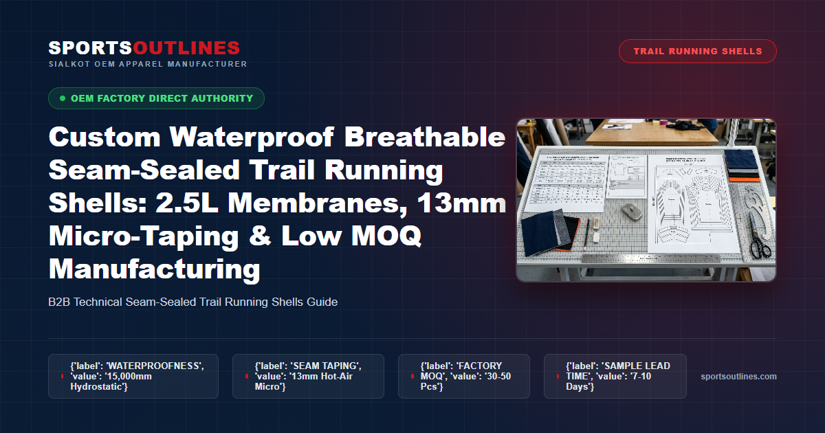 Custom Waterproof Breathable Seam-Sealed Trail Running Shells: 2.5L Membranes, 13mm Micro-Taping & Low MOQ Manufacturing - Sports Outlines Sialkot Manufacturer