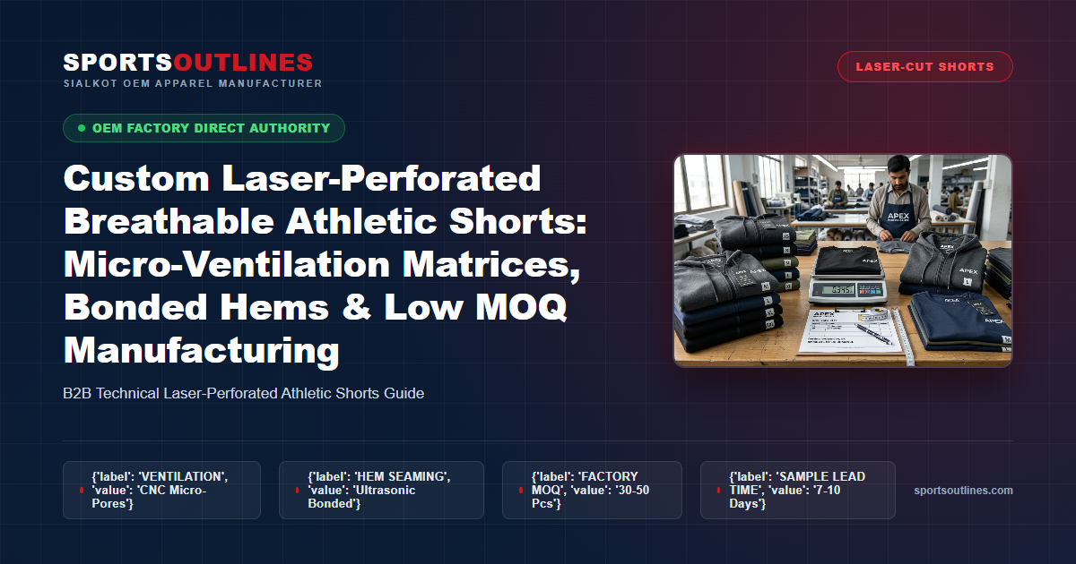 Custom Laser-Perforated Breathable Athletic Shorts: Micro-Ventilation Matrices, Bonded Hems & Low MOQ Manufacturing - Sports Outlines Sialkot Manufacturer