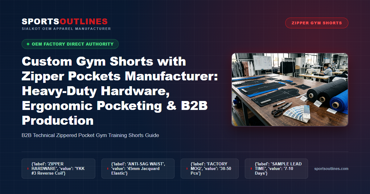 Custom Gym Shorts with Zipper Pockets Manufacturer: Heavy-Duty Hardware, Ergonomic Pocketing & B2B Production - Sports Outlines Sialkot Manufacturer