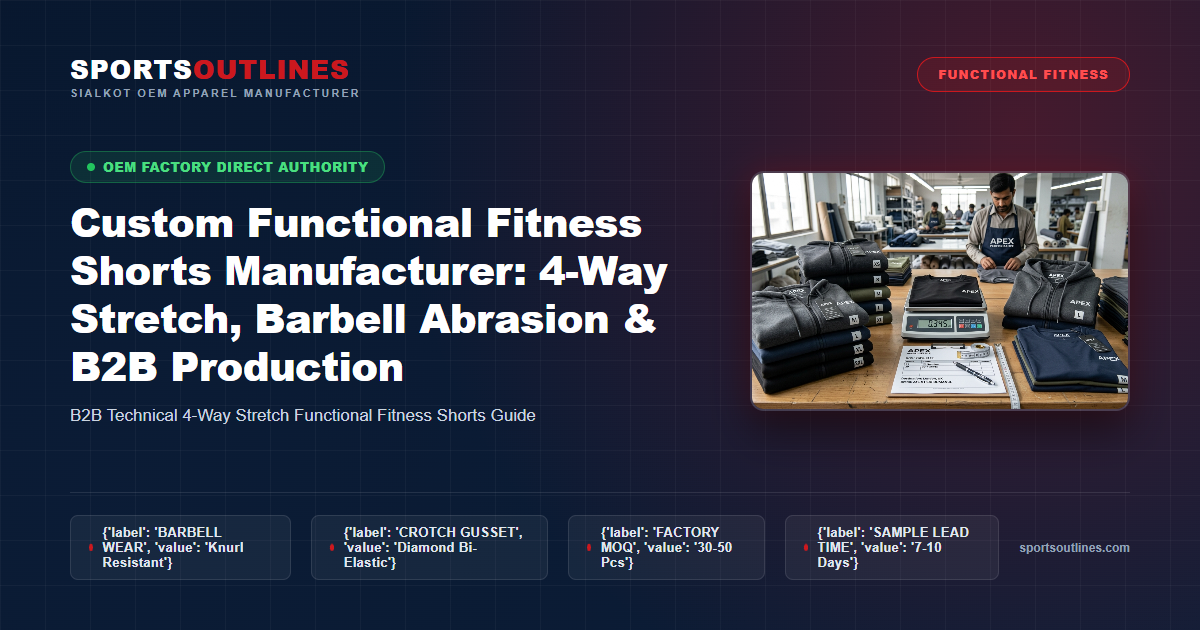 Custom Functional Fitness Shorts Manufacturer: 4-Way Stretch, Barbell Abrasion & B2B Production - Sports Outlines Sialkot Manufacturer