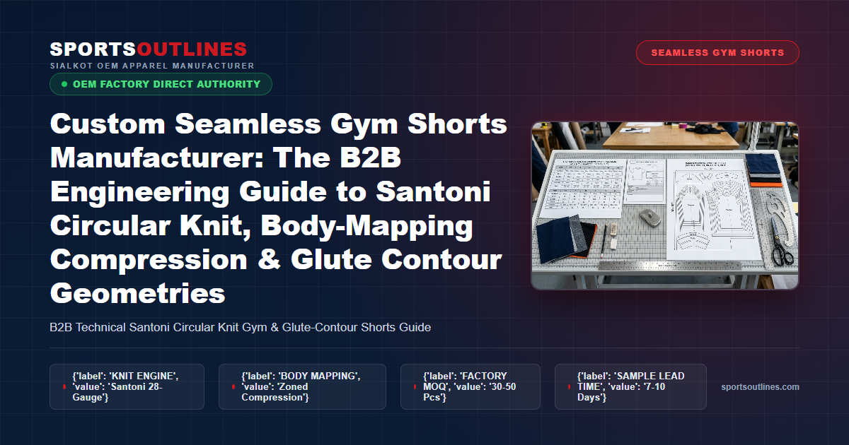 Read more about the article Custom Seamless Gym Shorts Manufacturer: The B2B Engineering Guide to Santoni Circular Knit, Body-Mapping Compression & Glute Contour Geometries