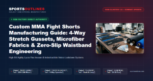 Custom MMA Fight Shorts Manufacturing Guide: 4-Way Stretch Gussets, Microfiber Fabrics & Zero-Slip Waistband Engineering - Sports Outlines Sialkot Manufacturer