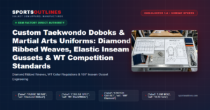 Custom Taekwondo Doboks & Martial Arts Uniforms: Diamond Ribbed Weaves, Elastic Inseam Gussets & WT Competition Standards - Sports Outlines Sialkot Manufacturer