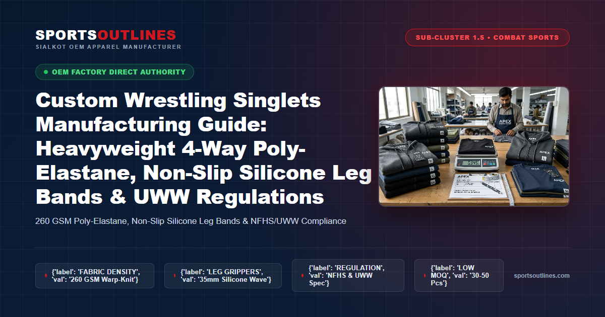 Custom Wrestling Singlets Manufacturing Guide: Heavyweight 4-Way Poly-Elastane, Non-Slip Silicone Leg Bands & UWW Regulations - Sports Outlines Sialkot Manufacturer