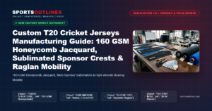 Custom T20 Cricket Jerseys Manufacturing Guide: 160 GSM Honeycomb Jacquard, Sublimated Sponsor Crests & Raglan Mobility - Sports Outlines Sialkot Manufacturer