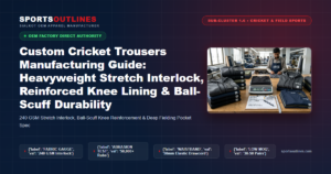 Custom Cricket Trousers Manufacturing Guide: Heavyweight Stretch Interlock, Reinforced Knee Lining & Ball-Scuff Durability - Sports Outlines Sialkot Manufacturer