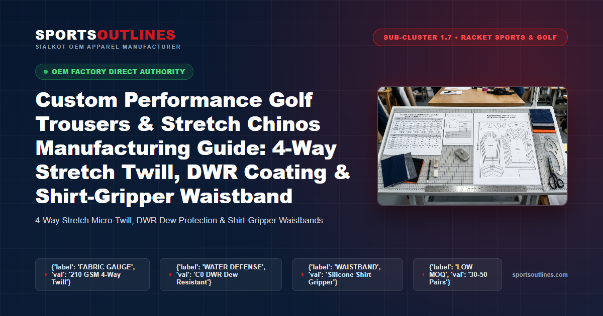 Custom Performance Golf Trousers & Stretch Chinos Manufacturing Guide: 4-Way Stretch Twill, DWR Coating & Shirt-Gripper Waistband - Sports Outlines Sialkot Manufacturer