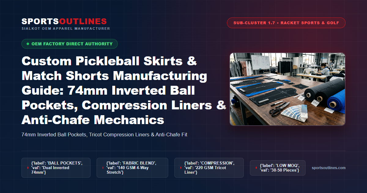 Custom Pickleball Skirts & Match Shorts Manufacturing Guide: 74mm Inverted Ball Pockets, Compression Liners & Anti-Chafe Mechanics - Sports Outlines Sialkot Manufacturer