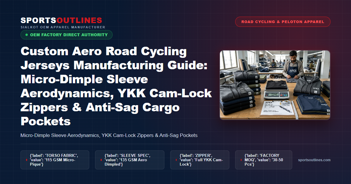 Custom Aero Road Cycling Jerseys Manufacturing Guide: Micro-Dimple Sleeve Aerodynamics, YKK Cam-Lock Zippers & Anti-Sag Cargo Pockets - Sports Outlines Sialkot Manufacturer